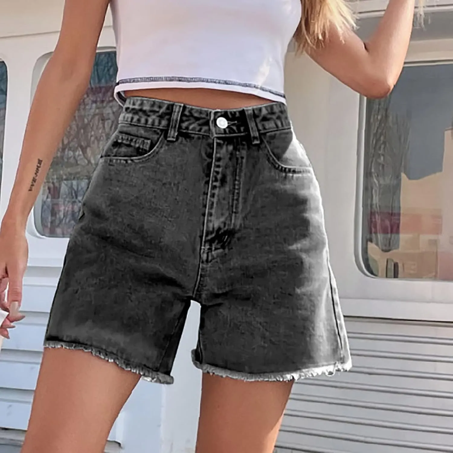 Womens Shorts Casual Trendy 2024 Summer Denim Shorts High Waisted Stretchy Frayed Raw Hem Jean Shorts Classic Shorts