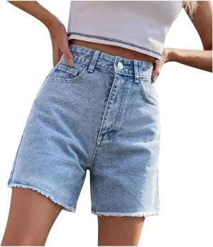 Womens Shorts Casual Trendy 2024 Summer Denim Shorts High Waisted Stretchy Frayed Raw Hem Jean Shorts Classic Shorts