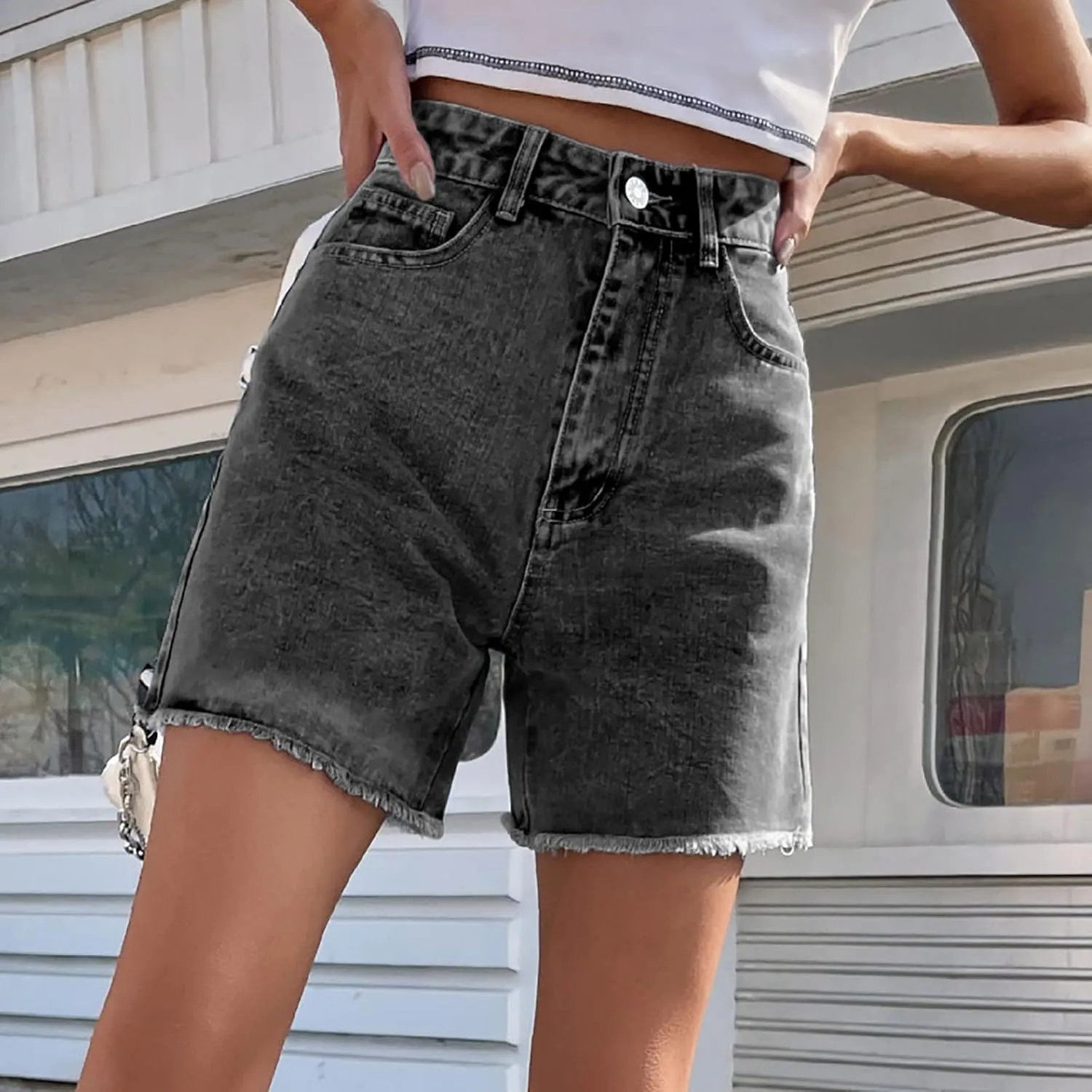 Womens Shorts Casual Trendy 2024 Summer Denim Shorts High Waisted Stretchy Frayed Raw Hem Jean Shorts Classic Shorts
