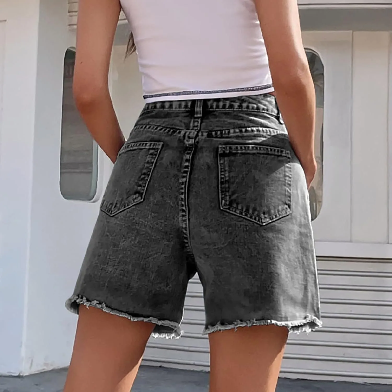 Womens Shorts Casual Trendy 2024 Summer Denim Shorts High Waisted Stretchy Frayed Raw Hem Jean Shorts Classic Shorts