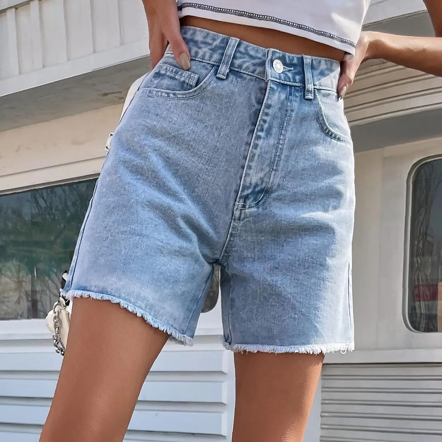 Womens Shorts Casual Trendy 2024 Summer Denim Shorts High Waisted Stretchy Frayed Raw Hem Jean Shorts Classic Shorts