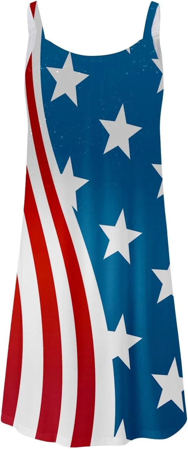 Womens Spaghetti Strap Dress Independence Day Printed Loose Casual Strap Skirt Summer Dresses for Women 2025