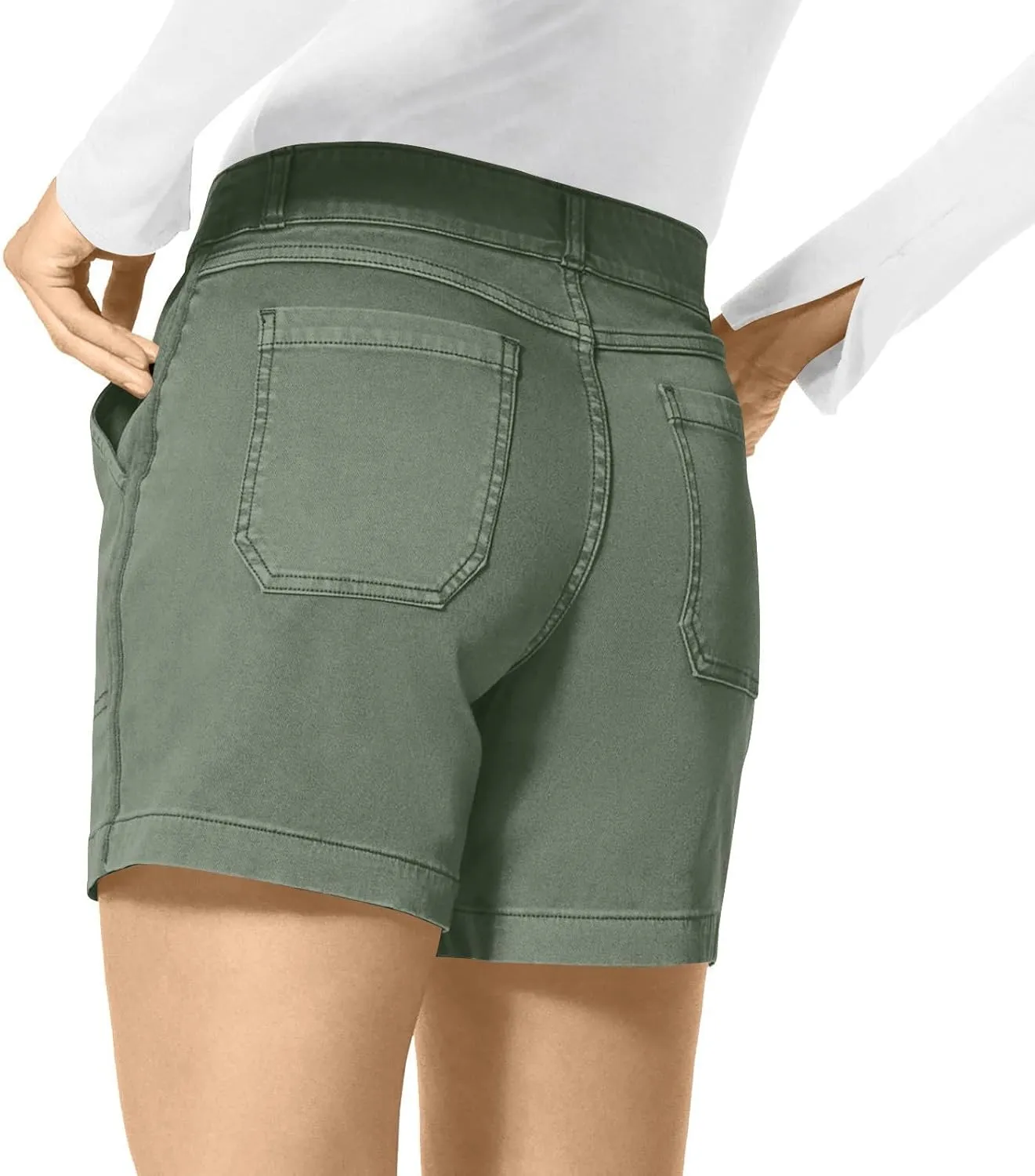 Womens Stretch Twill Shorts Casual High Waisted Stretchy Jean Shorts Loose Chino Denim Bermuda Shorts with Pockets