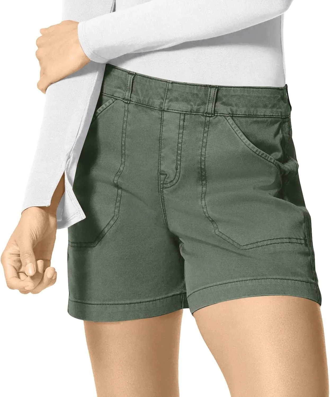 Womens Stretch Twill Shorts Casual High Waisted Stretchy Jean Shorts Loose Chino Denim Bermuda Shorts with Pockets