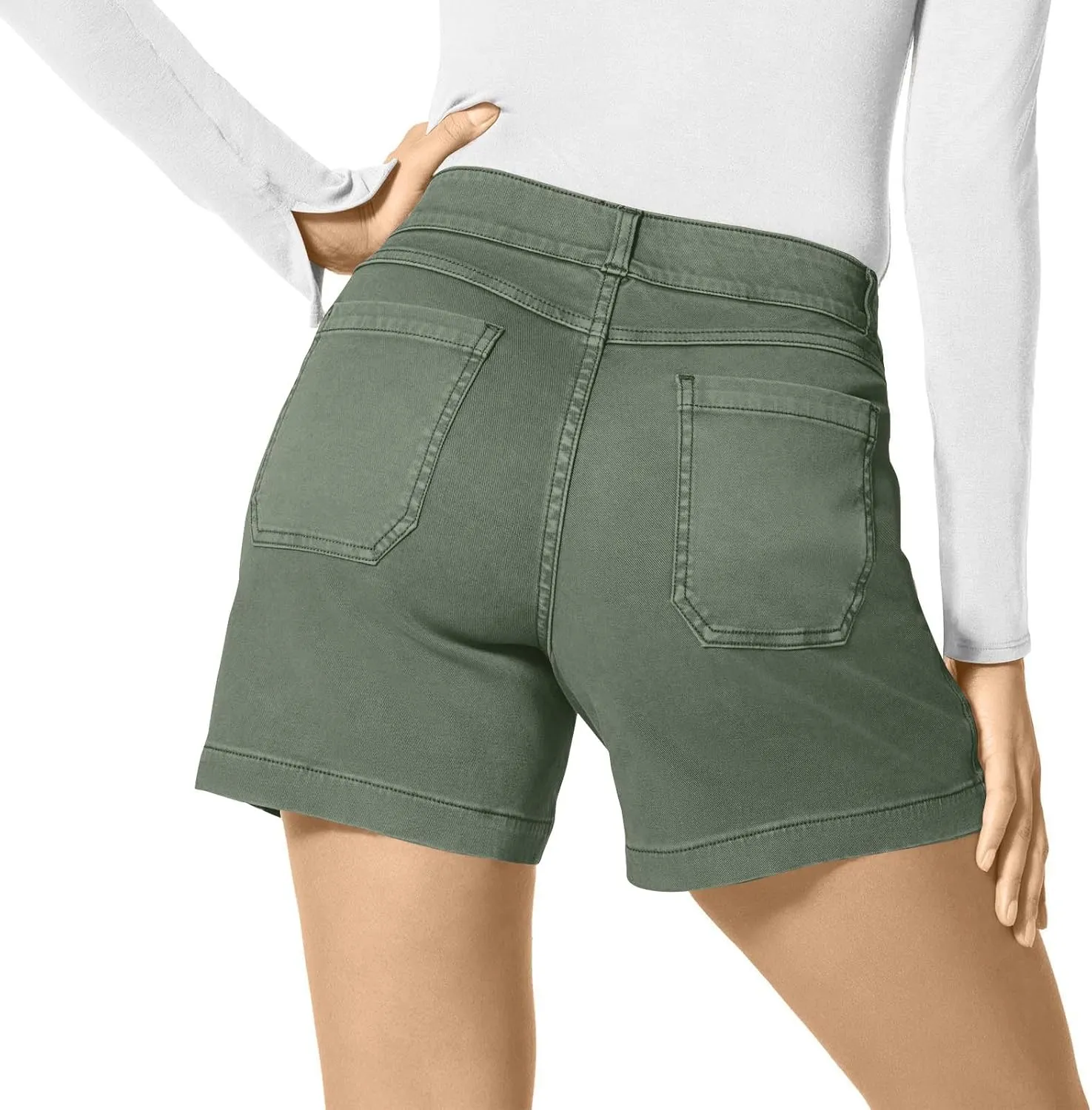 Womens Stretch Twill Shorts Casual High Waisted Stretchy Jean Shorts Loose Chino Denim Bermuda Shorts with Pockets