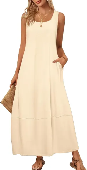 Womens Summer Dress Square Neck Pleated Swing Casual Maxi Dresses Sexy Sleeveless Long Dress Beach Party Dresses 2025
