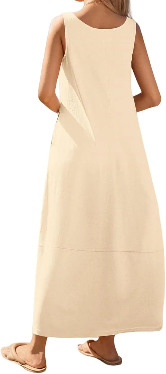 Womens Summer Dress Square Neck Pleated Swing Casual Maxi Dresses Sexy Sleeveless Long Dress Beach Party Dresses 2025