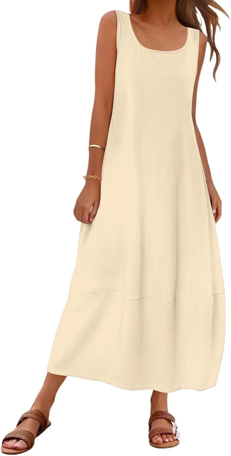 Womens Summer Dress Square Neck Pleated Swing Casual Maxi Dresses Sexy Sleeveless Long Dress Beach Party Dresses 2025