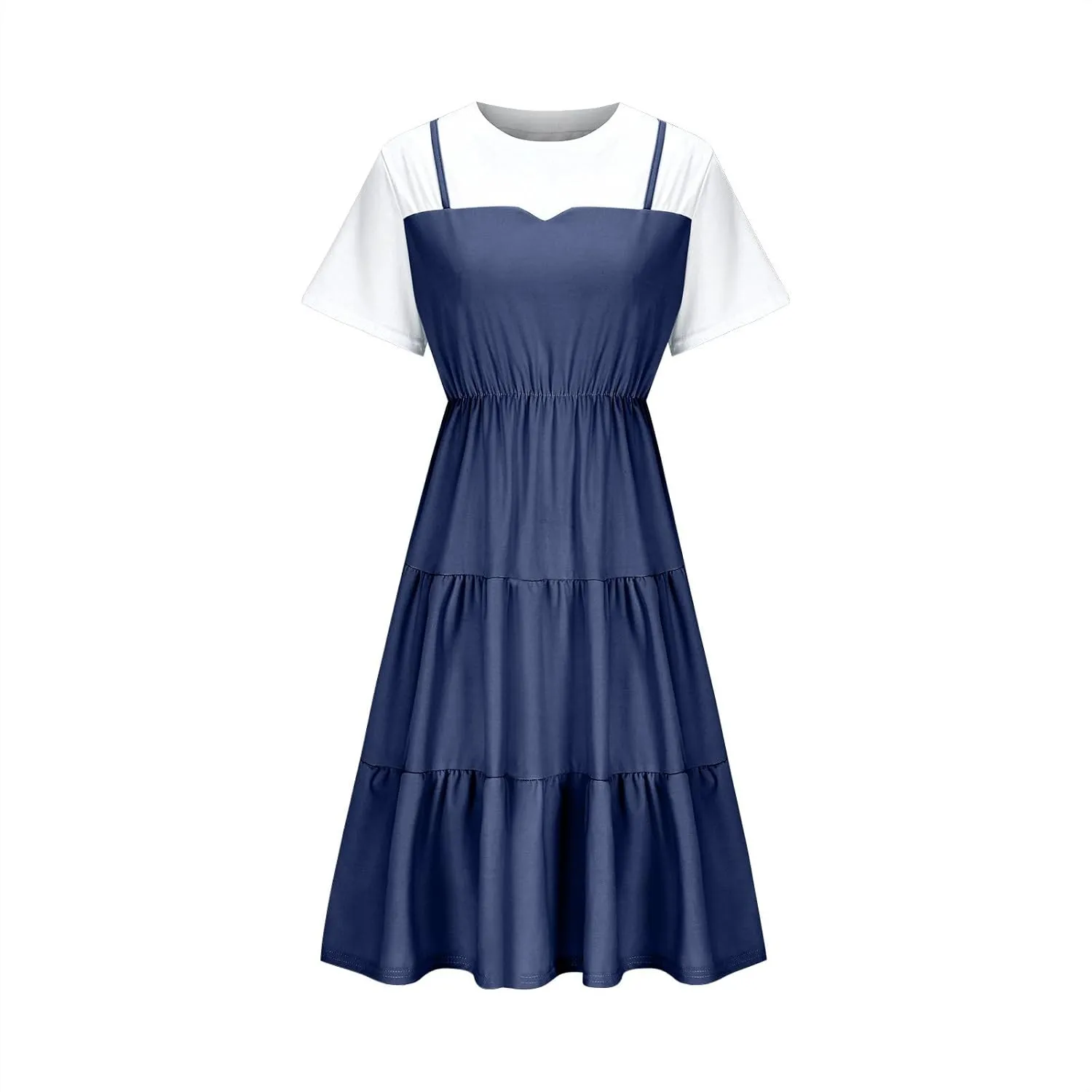 Women's Summer Dresses Short Sleeve Casual A Line Short Dress Loose Fit Flowy Mini Dress