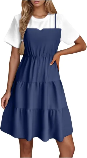 Women's Summer Dresses Short Sleeve Casual A Line Short Dress Loose Fit Flowy Mini Dress