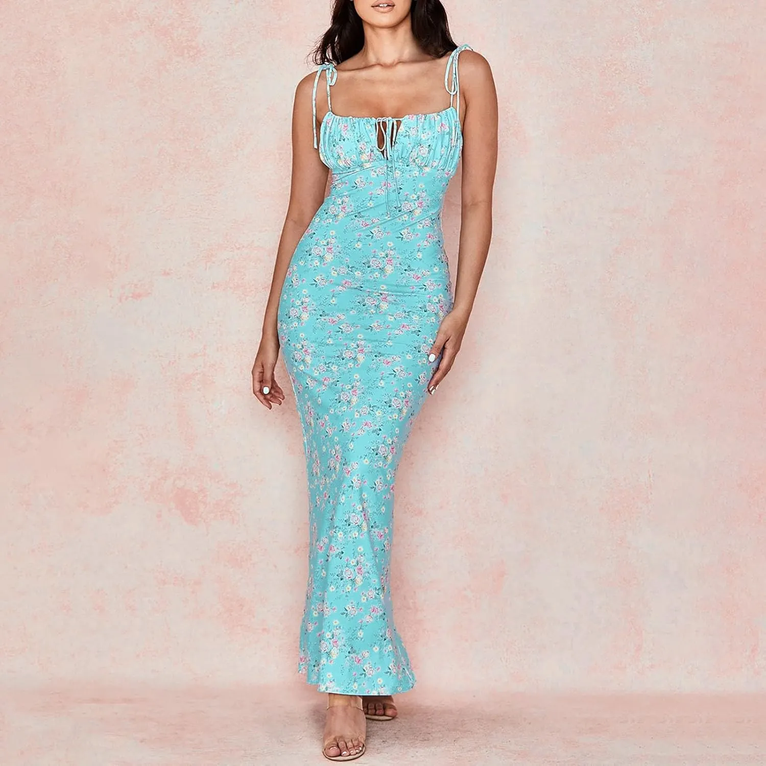 Women's Summer Floral Bodycon Backless Maxi Dress Sexy Lounge Slip Long Formal Party Evening Elegant Prom Dress