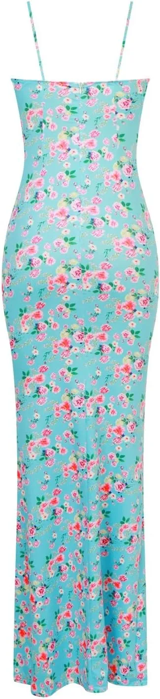 Women's Summer Floral Bodycon Backless Maxi Dress Sexy Lounge Slip Long Formal Party Evening Elegant Prom Dress