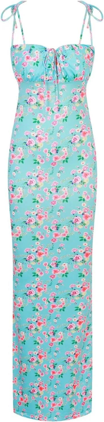 Women's Summer Floral Bodycon Backless Maxi Dress Sexy Lounge Slip Long Formal Party Evening Elegant Prom Dress