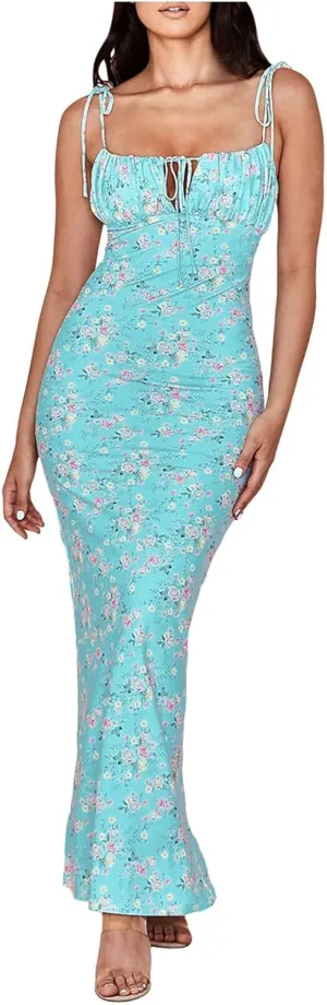 Women's Summer Floral Bodycon Backless Maxi Dress Sexy Lounge Slip Long Formal Party Evening Elegant Prom Dress
