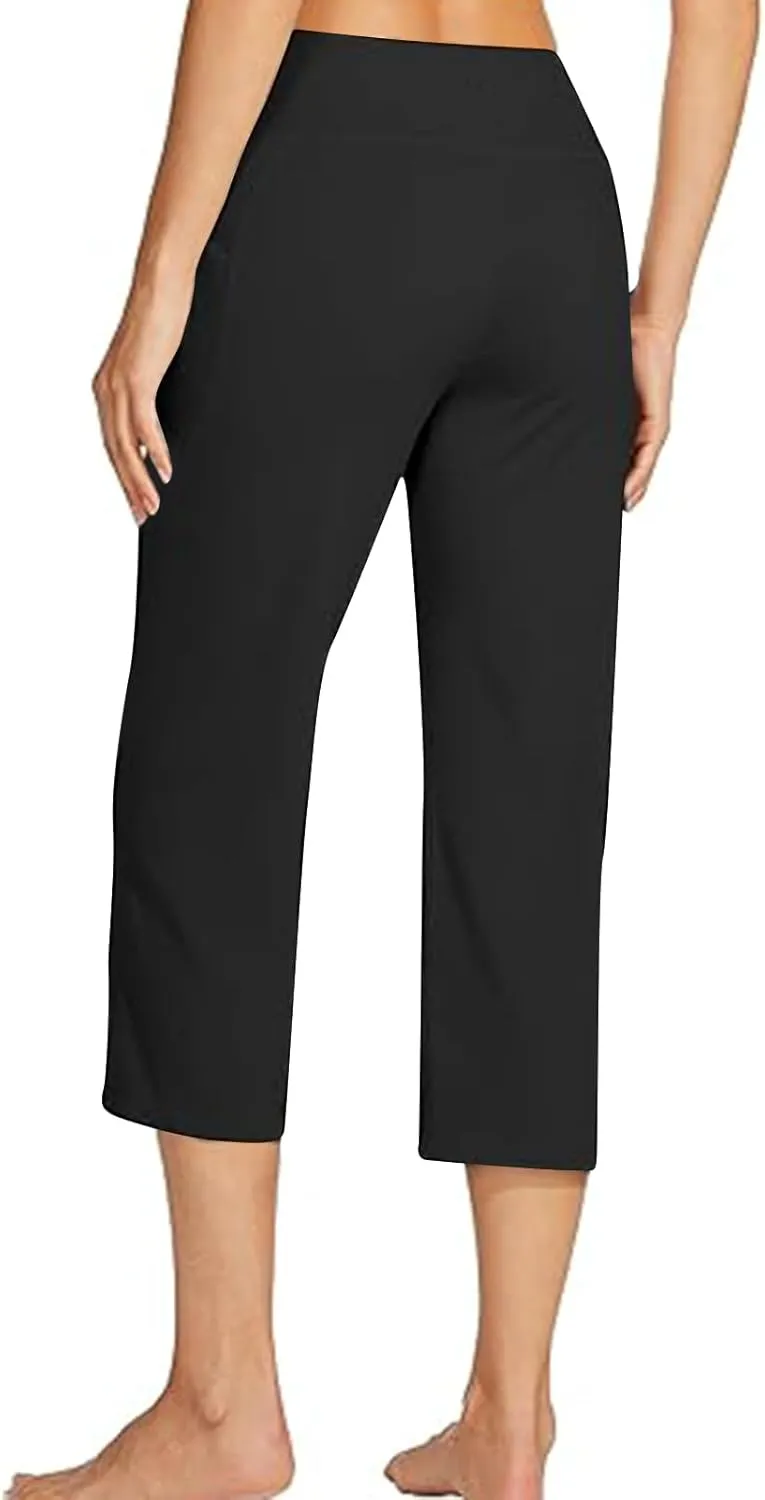 Womens Wide Leg Yoga Capris Pants High Waist Capri Pants Casual Loose Lounge Sweatpants with Pockets
