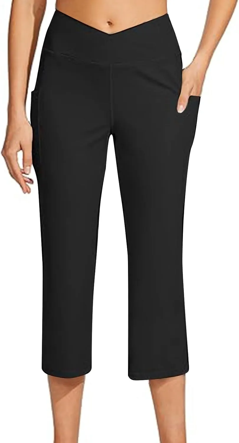 Womens Wide Leg Yoga Capris Pants High Waist Capri Pants Casual Loose Lounge Sweatpants with Pockets