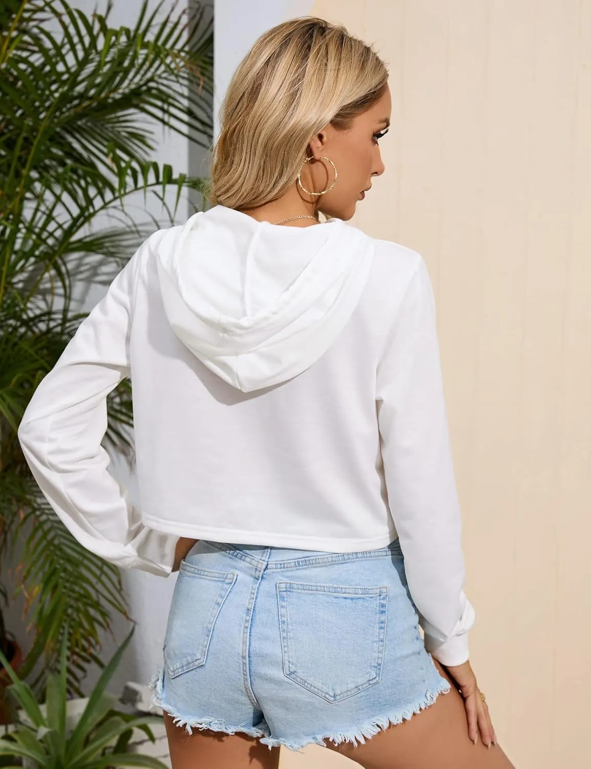 Womens Workout Cropped Zip Up Drawstring Hoodie Sweatshirt Jacket Crop Long Sleeve Tops