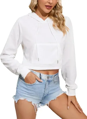 Womens Workout Cropped Zip Up Drawstring Hoodie Sweatshirt Jacket Crop Long Sleeve Tops