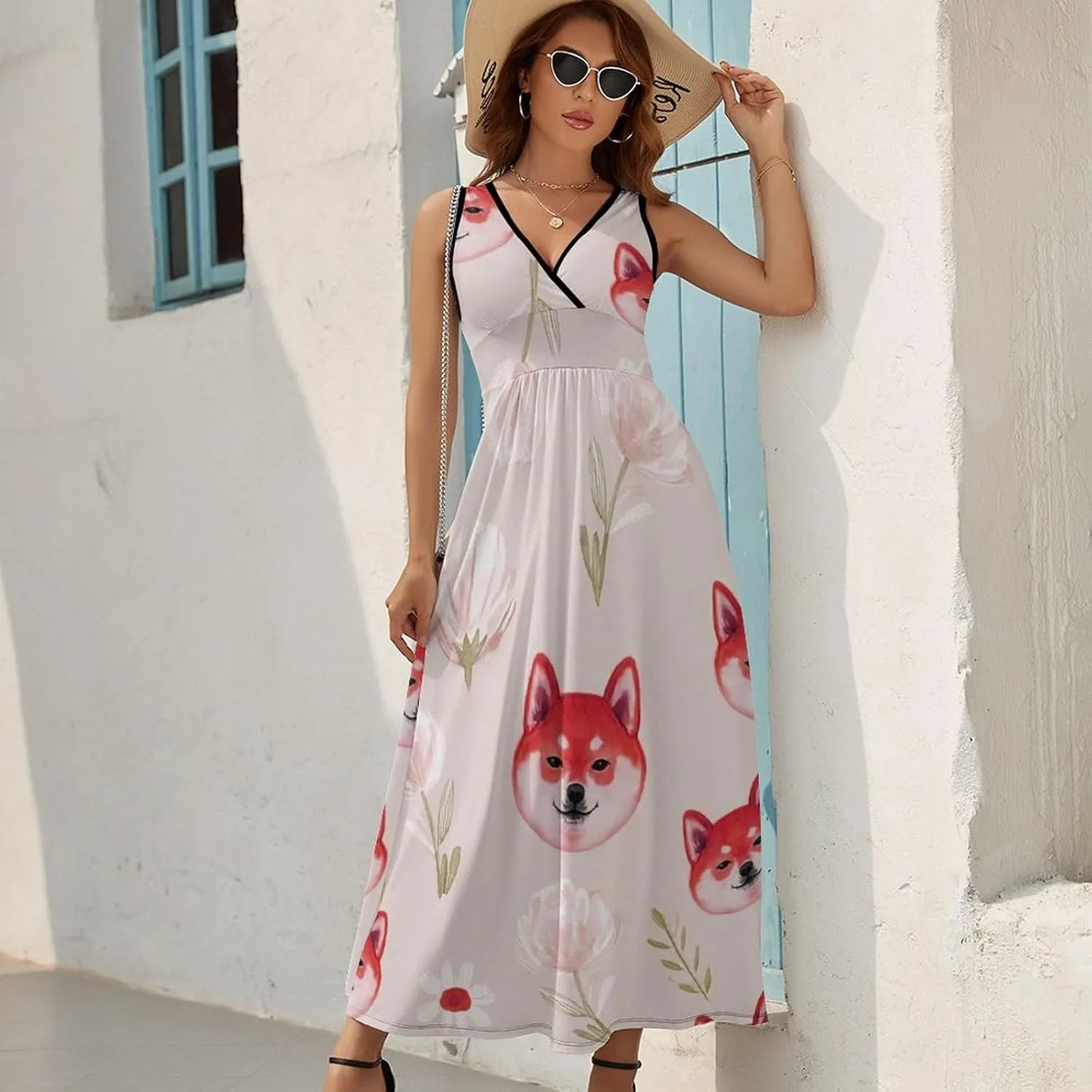 Women's Wrap Sleeveless Flowy Long Dress for Party Beach Date