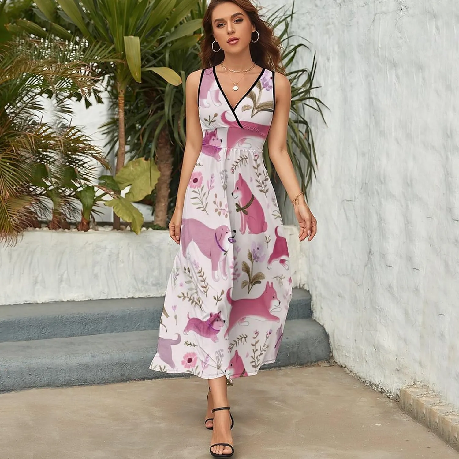 Women's Wrap Sleeveless Flowy Long Dress for Party Beach Date