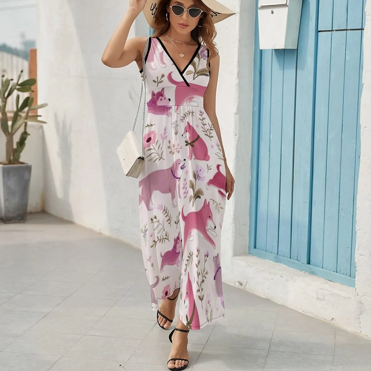 Women's Wrap Sleeveless Flowy Long Dress for Party Beach Date