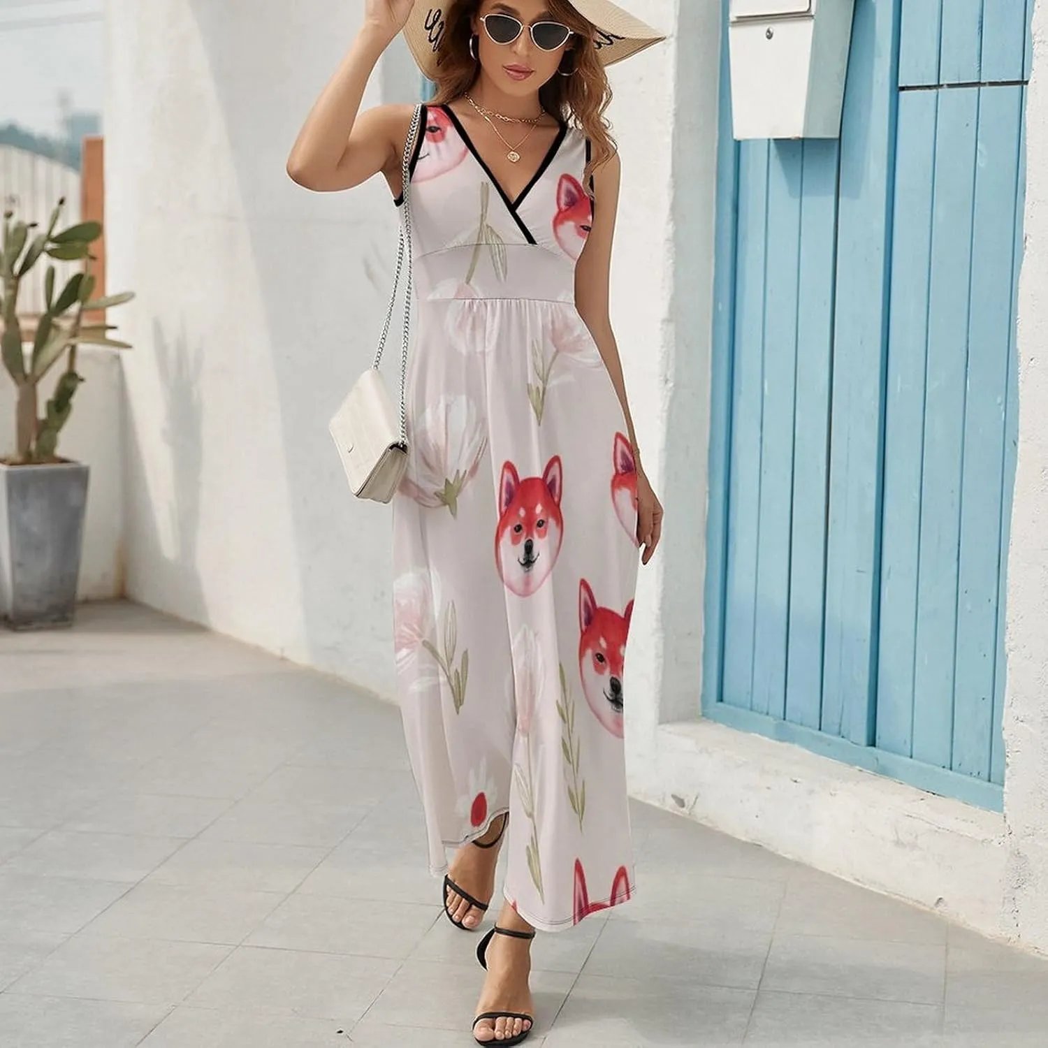 Women's Wrap Sleeveless Flowy Long Dress for Party Beach Date