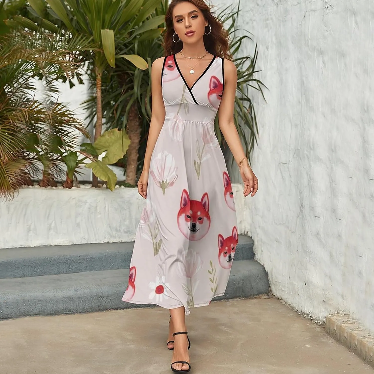 Women's Wrap Sleeveless Flowy Long Dress for Party Beach Date