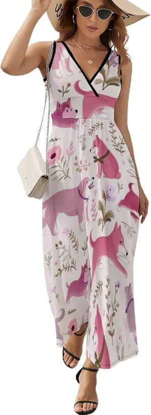 Women's Wrap Sleeveless Flowy Long Dress for Party Beach Date