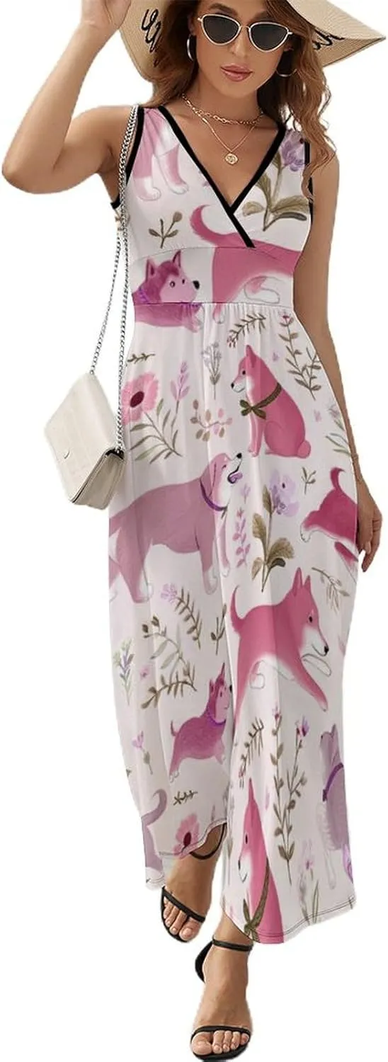 Women's Wrap Sleeveless Flowy Long Dress for Party Beach Date