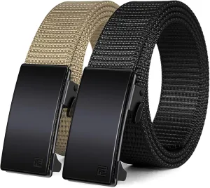 WONDAY 2 Pack Nylon Ratchet Golf Belts for Men, Casual Tactical Web Belt with Quick Release Automatic Slide Buckle