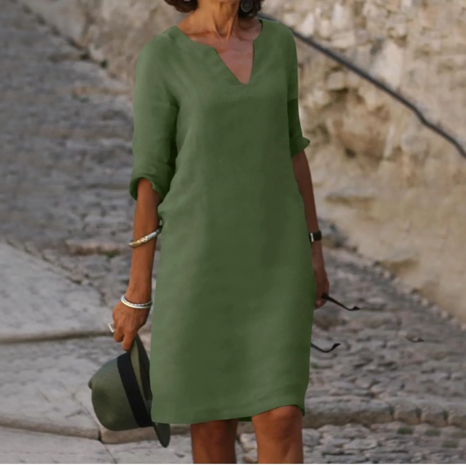 Work Dresses for Women 2025 Linen Shirt Dress Holiday Shift V Neck Short Sleeve Solid Color Casual Flowy Summer Dress