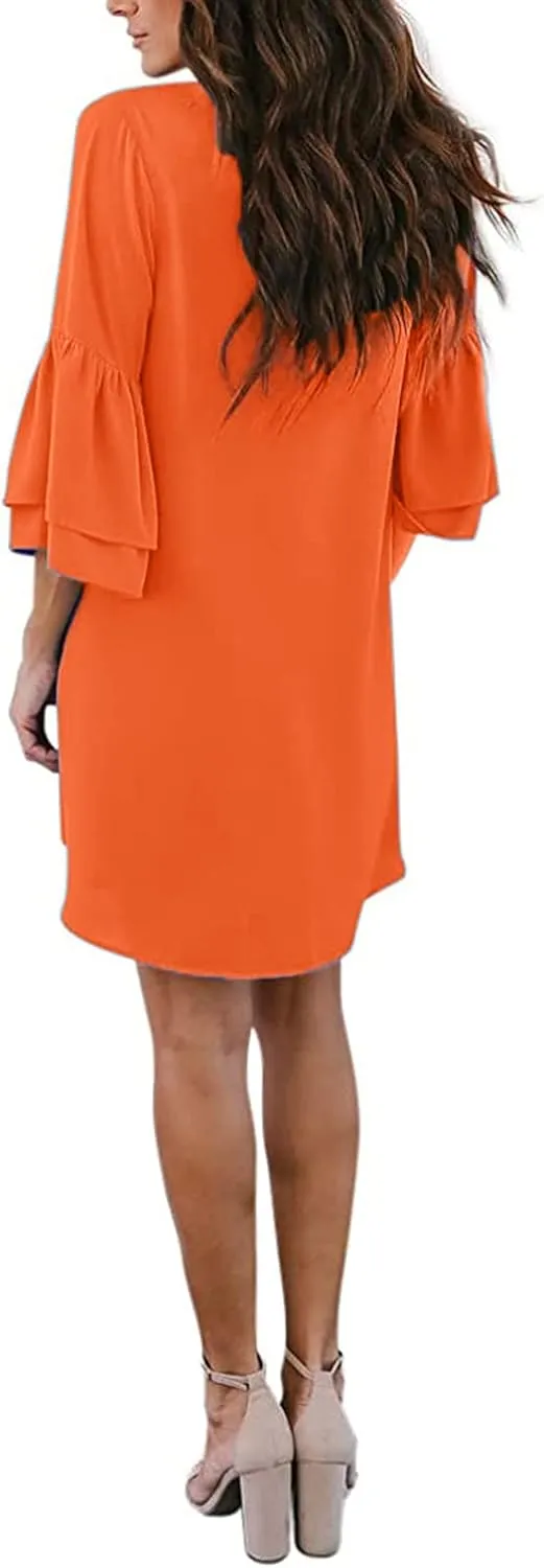 WUAI Summer Dresses for Women Short Sleeve Loose Pleated Loose Swing Casual Flare Shift Dress