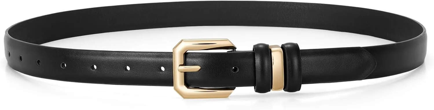 XZQTIVE Women Leather Belt for Jeans Pants Dresses Fashion Ladies Skinny Leather Belt with Silver Buckle