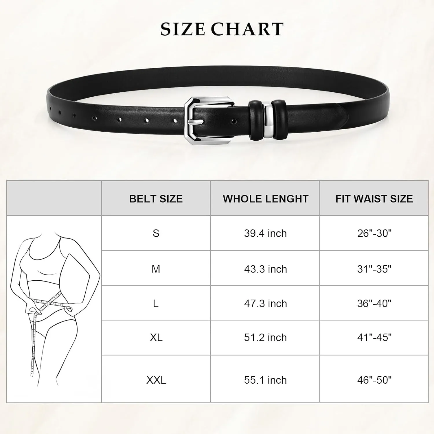 XZQTIVE Women Leather Belt for Jeans Pants Dresses Fashion Ladies Skinny Leather Belt with Silver Buckle