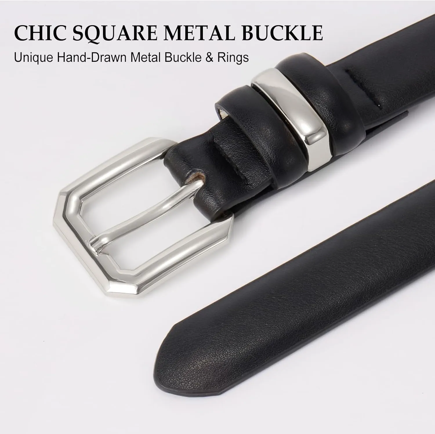 XZQTIVE Women Leather Belt for Jeans Pants Dresses Fashion Ladies Skinny Leather Belt with Silver Buckle