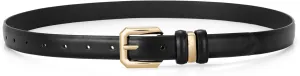 XZQTIVE Women Leather Belt for Jeans Pants Dresses Fashion Ladies Skinny Leather Belt with Silver Buckle