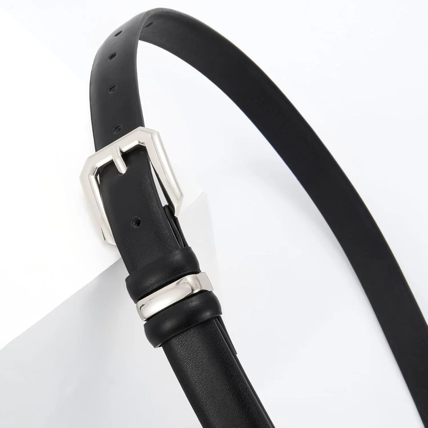 XZQTIVE Women Leather Belt for Jeans Pants Dresses Fashion Ladies Skinny Leather Belt with Silver Buckle