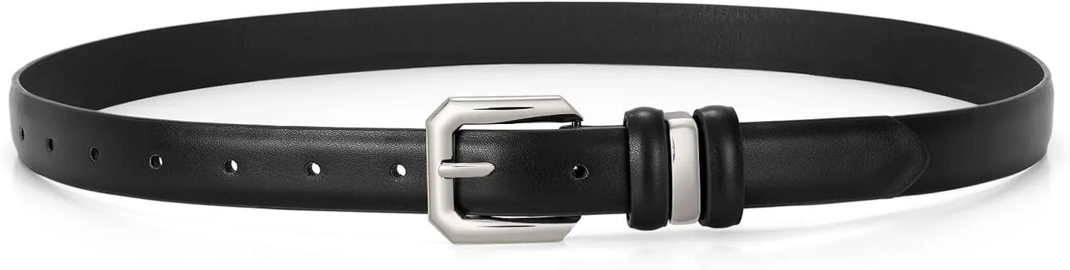 XZQTIVE Women Leather Belt for Jeans Pants Dresses Fashion Ladies Skinny Leather Belt with Silver Buckle