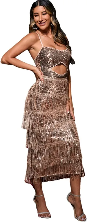 Youllyuu Exy Slip Sequin Maxi Dress Women Birthday Party Backless Bodycon Dress Evening Prom Tassel Dresses