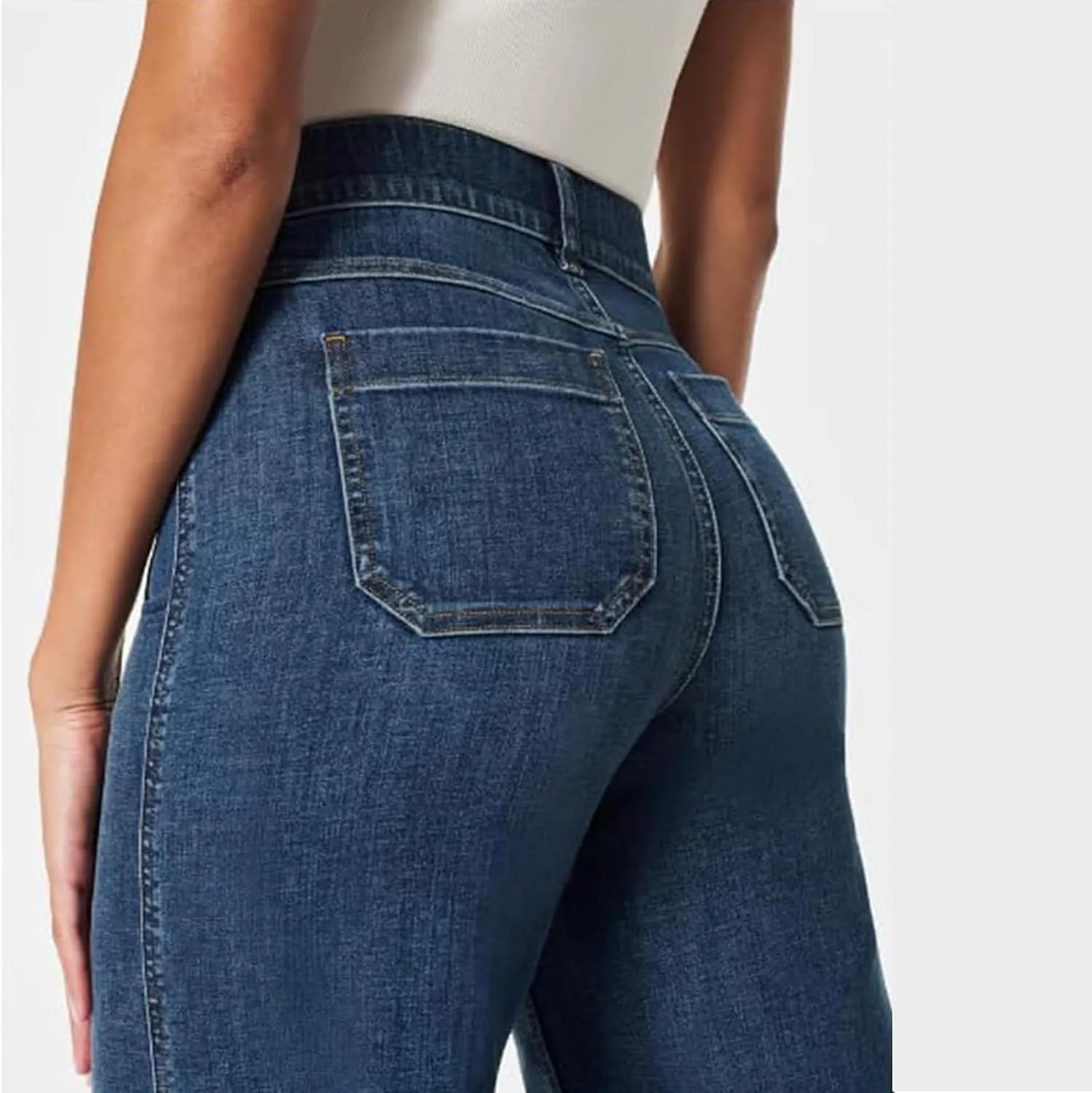 Zelobia Pants, Washed Stretch High Waisted Flared Cropped Wide-Leg Patch Pocket Jeans Tummy Wide Leg Cropped Pants